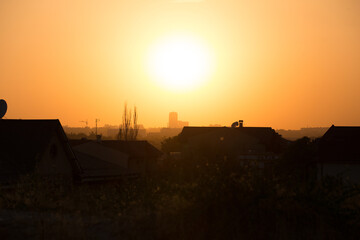 sunset on the background of a big city