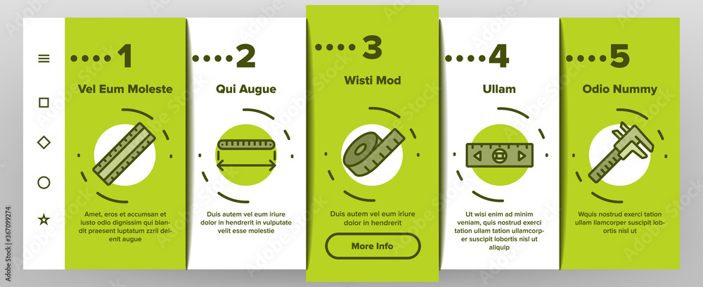 Poster ruler measuring tool onboarding mobile app page screen vector. ruler math, geometry stationery engin