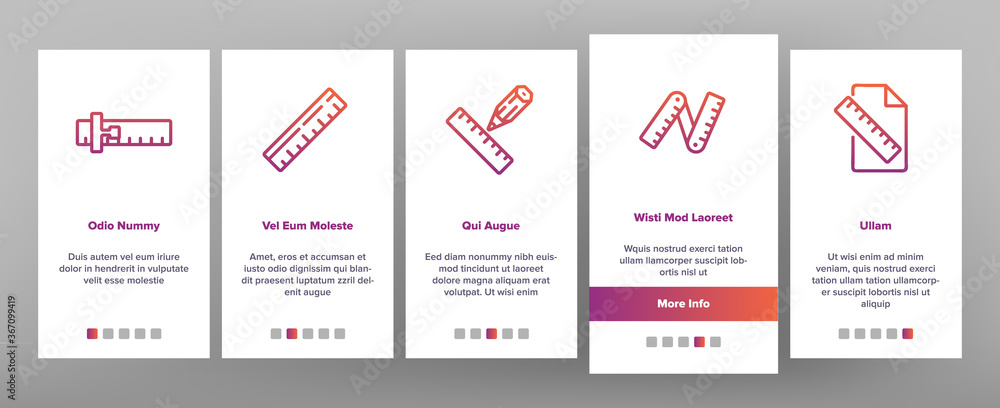 Poster ruler measuring tool onboarding mobile app page screen vector. ruler math, geometry stationery engin