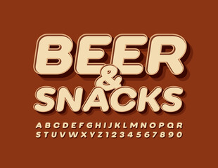 Vector menu template Beer & Snacks. 3D Brown Font. Set of Modern Alphabet Letters and Numbers