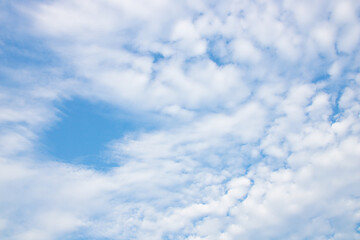 The blue sky was thick with white clouds like cotton candy