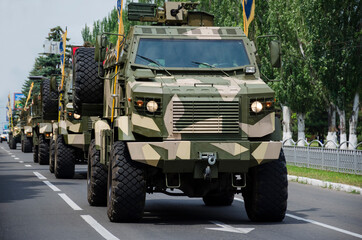 Military march of Ukranian soldiers. MARIUPOL, UKRAINE - JUN, 12 2016.