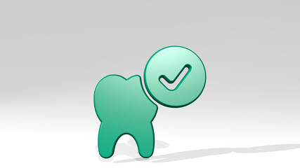 dentistry tooth check made by 3D illustration of a shiny metallic sculpture with the shadow on light background. dental and care