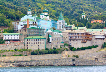 Fototapeta na wymiar Panteleimonos medieval monastery on Holy Mount Athos 