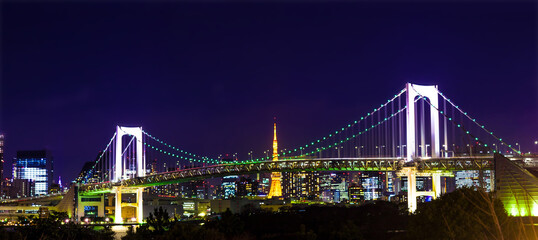 Tokyo Rainbow Bridge night view, Japan