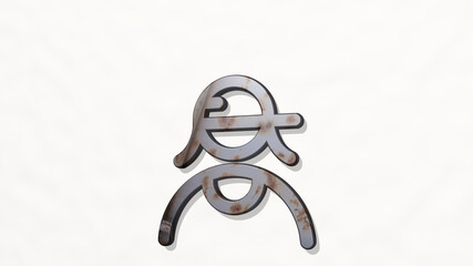 Obraz premium PEOPLE WOMAN CAP from a perspective on the wall. A thick sculpture made of metallic materials of 3D rendering. illustration and business