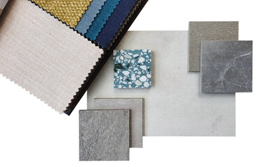 top view of interior material board contain concrete laminate ,stone tiles ,green terrazzo and...