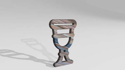 BUSINESS TROPHY made by 3D illustration of a shiny metallic sculpture casting shadow on light background. concept and design