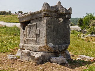 Lycian tombs near the road to ancient city of Patara, Lycia, Turkey