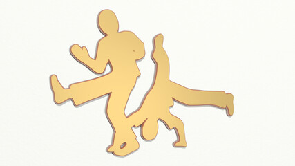 athletic sport activity on the wall. 3D illustration of metallic sculpture over a white background with mild texture. athlete and active