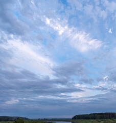 Blue sky with a pink tinge. Sky background.