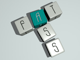 crosswords of FAT ASS arranged by cubic letters on a mirror floor, concept meaning and presentation. background and illustration