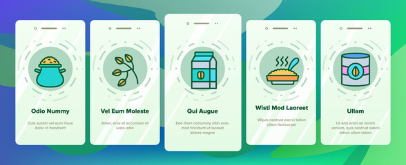 Oatmeal Healthy Food Onboarding Mobile App Page Screen Vector. Oat Cookies And Porridge Cereal Breakfast, Oatmeal And Agriculture Organic Crop Products Illustrations