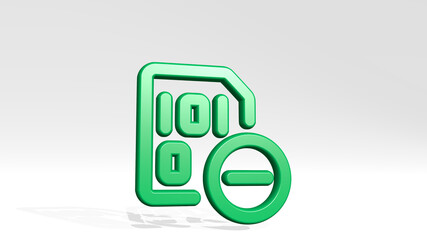 file code subtract made by 3D illustration of a shiny metallic sculpture with the shadow on light background. icon and business