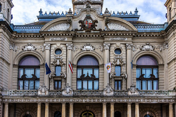 Neoclassical Town Hall (1898) building in Gyor. Gyor (or Raab) - capital of Gyor-Moson-Sopron county and Western Transdanubia region. Gyor, Hungary.