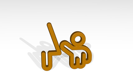 family child hold hand made by 3D illustration of a shiny metallic sculpture with the shadow on light background. happy and beautiful