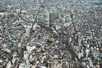 Ariel view of urban sprawl in Tokyo, Japan