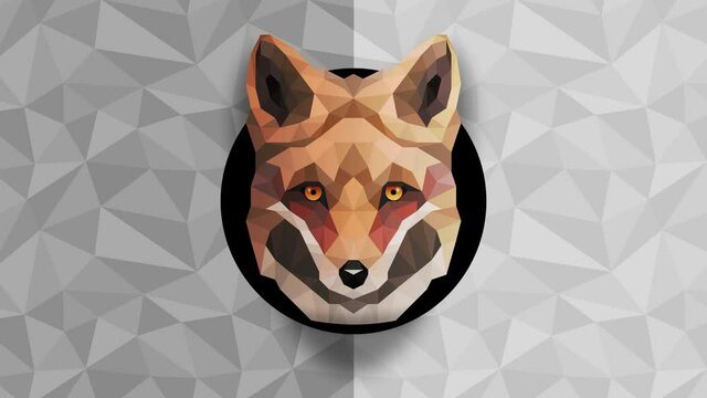 Polygonal Fox background. Animal head. Low polygon loop animation. Geometric wildlife. Polygonal animal portrait.