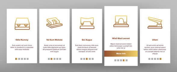 Hole Puncher Tool Onboarding Mobile App Page Screen Vector. Hole Puncher Stationery Equipment, Office Accessory, Punching Paper Instrument Illustrations