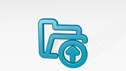 FOLDER UPLOAD stand with shadow. 3D illustration of metallic sculpture over a white background with mild texture. business and icon