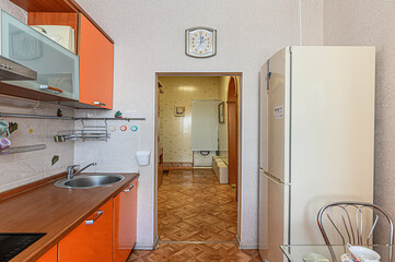 Russia, Moscow- February 10, 2020: interior room apartment modern bright cozy atmosphere. general cleaning, home decoration, preparation of house for sale