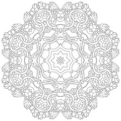 Hand drawn zentangle circular ornament for coloring page.