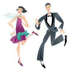 Couple dancing Charleston. Retro dancers.