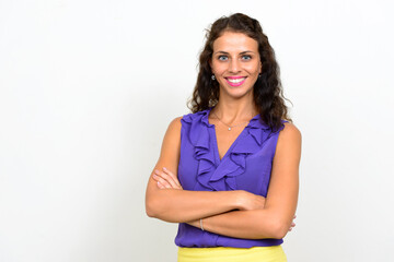 Fototapeta premium Portrait of young beautiful businesswoman with curly hair