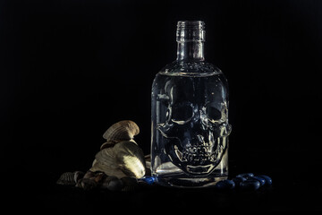Skull bottle composition with water swirl