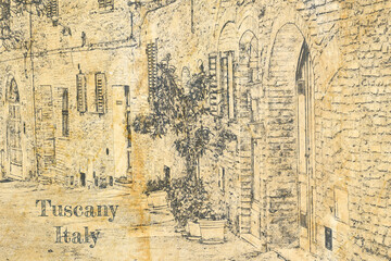 Sketch of vintage street on old paper, Italy