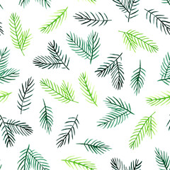 Watercolor seamless pattern with spruce branches. Natural print for wallpaper, wrapping paper, surface design.