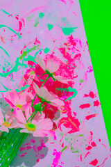 Abstract background spilled paint Minimal creative wallpaper. Flowers Summer Acid vibes