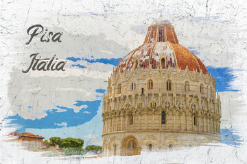 Naklejka premium Watercolor paiting of ancient cathedral in Pisa, Italy