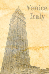 Sketch of bell tower on St. Mark's Square in Venice