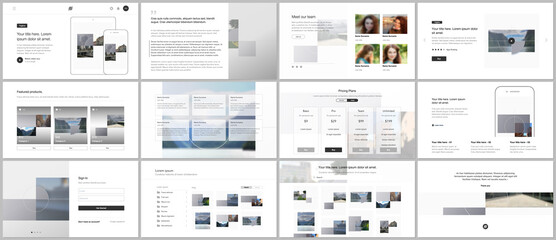 Fototapeta na wymiar Bundle of editable business templates for digital app, web products. Vector templates for website design, presentations, portfolio, presentation slides, flyer, leaflet, brochure cover, annual report.