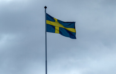 Sweden flag on a street in Stockholm.