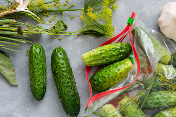 Low-salt cucumbers in a bag. Crunching salted cucumbers without brine. Dry salting - a method of...