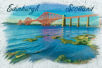 Obraz premium Watercolor painting of railway bridge in Edinburgh