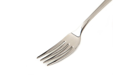 Silver fork isolated on white background, close up