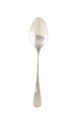 Silver spoon isolated on white background, close up