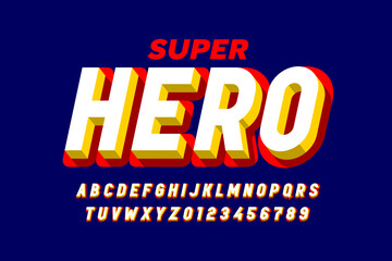 Comics superhero style font, alphabet letters and numbers