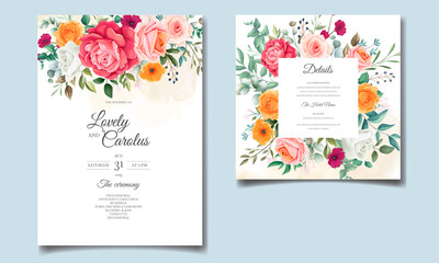 Beautiful floral wreath wedding invitation card template