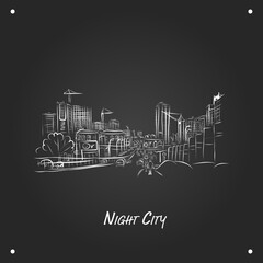 Fototapeta premium Cars on night city road, sketch for your design