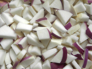 White and purple color diced cut ripe Turnip root