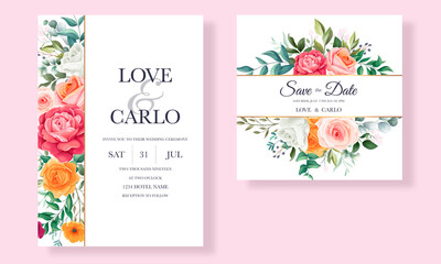 Beautiful floral wreath wedding invitation card template	
