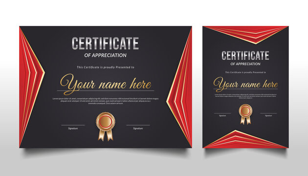 Elegant Geometric Certificate Template with Red and Gold Ornaments