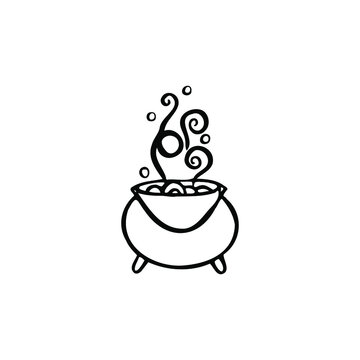Single vector doodle element isolated on white background. Witch cauldron