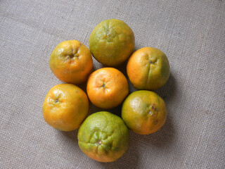 Green and orange ripe whole Nagpur orange fruits