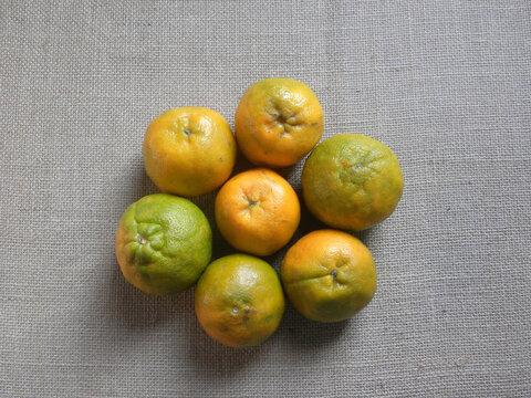 Green and orange ripe whole Nagpur orange fruits