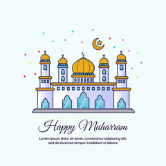 Flat design of mosque for islamic new year / Muharram concept on Background Vector